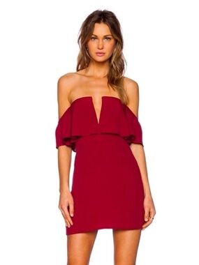 Lovers + Friends Burgundy Off Shoulder Ruffle Mini Dress Cocktail Party XS